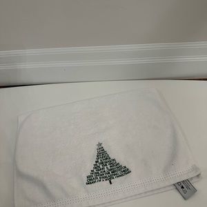 Jingles and joy white Christmas hand towel green embroidered Christmas theme